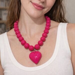 Pink Heart Beaded Necklace